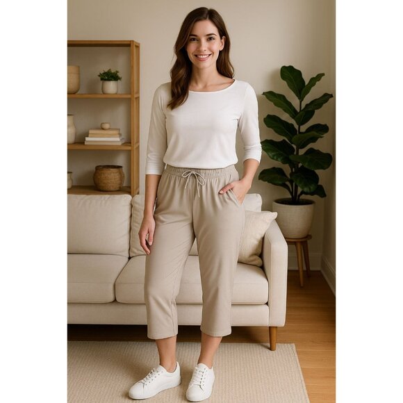 32 Degrees Cool Sm Crop Lux Capri Pants Elastic Waist Straight Leg Lightweight - Picture 4 of 7